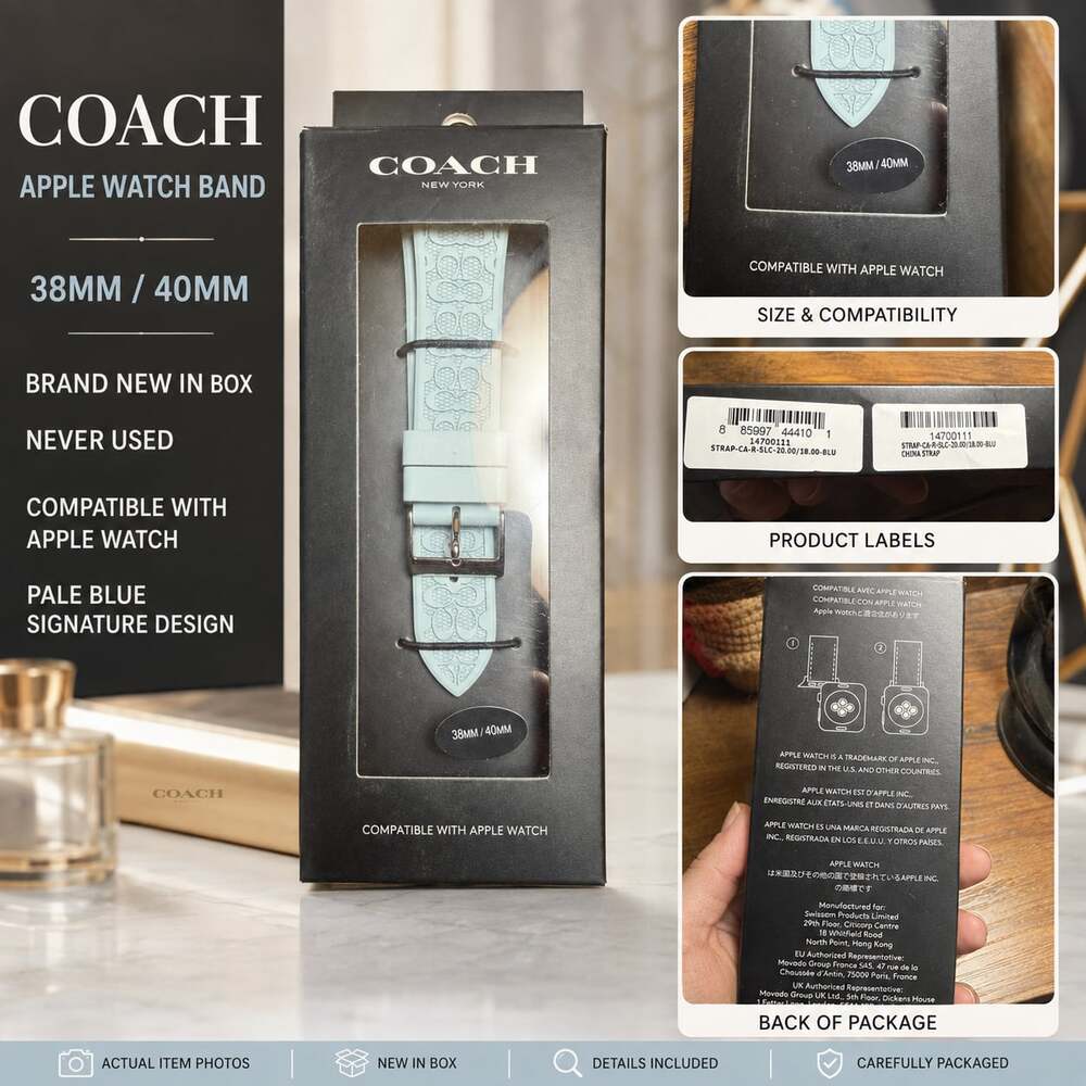 Coach Apple Watch Band 38mm / 40mm Pale Blue Signature Design New in Box